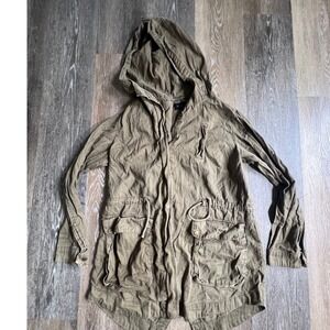 Be Cool Utility Jacket Women Large Olive Green Hooded Drawstring Cargo Anorak